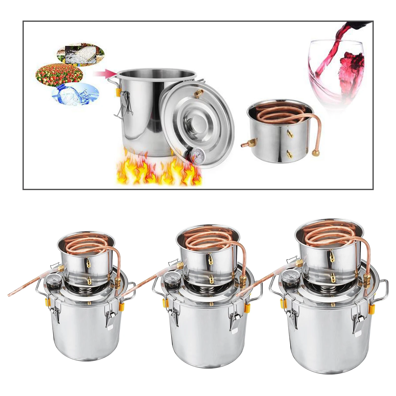 Moonshine Still Water Alcohol Distiller Spirits Kit Copper Tube Home Brew Wine Making Oil Boiler for DIY Whisky Brandy