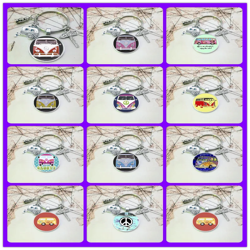 Новинка 2020 винтажный брелок Hippie Peace Sign Van Bus модный мужской и женский кошелек сумка