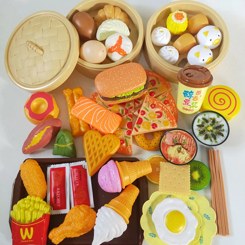 

60Pcs/set Chinese and Western Luxury Meal Simulation Steamer Food Toy Children's Educational Play House Toys Gifts for Kids