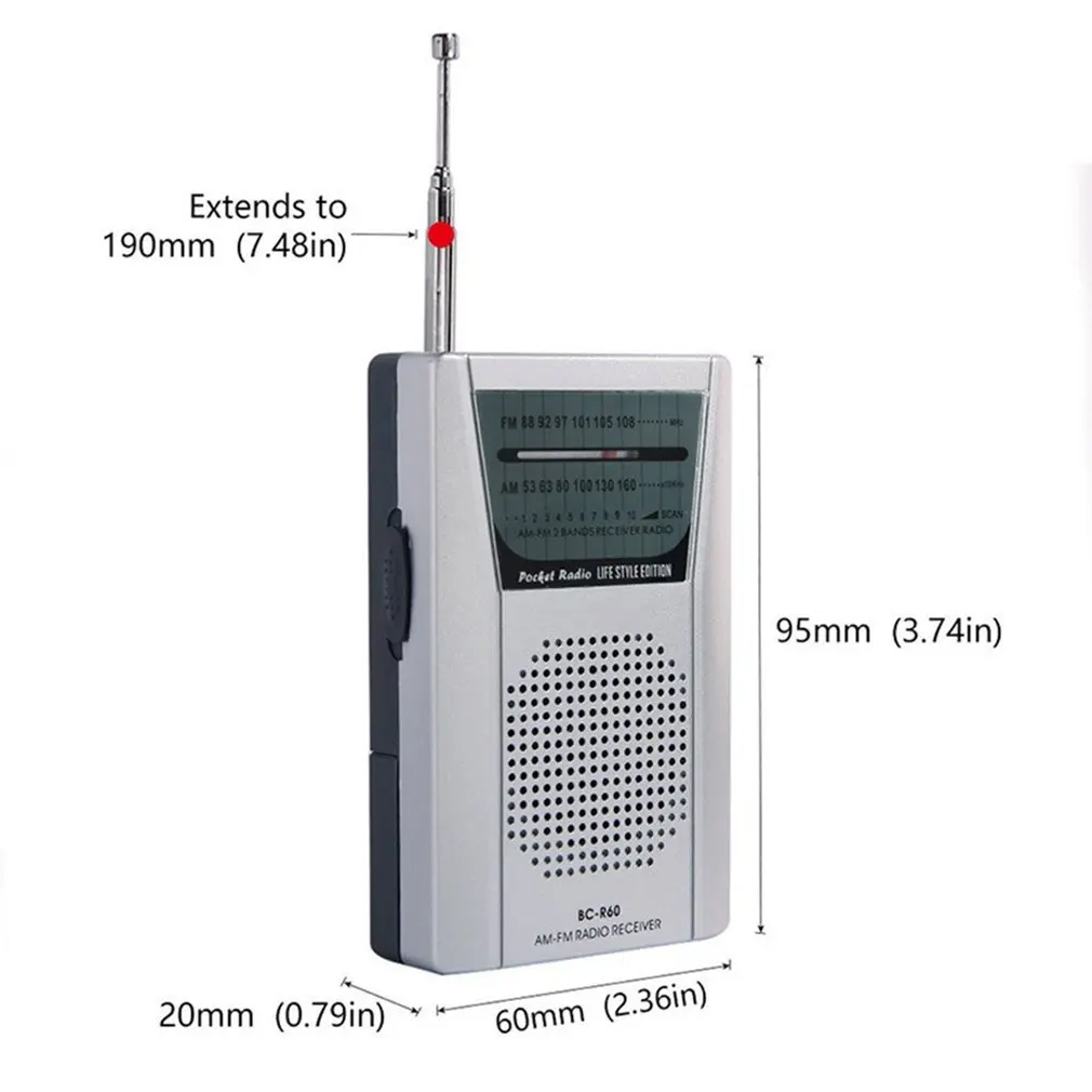 BC-R60 карманное радио телескопическая антенна наружная мини AM/FM Двухдиапазонная