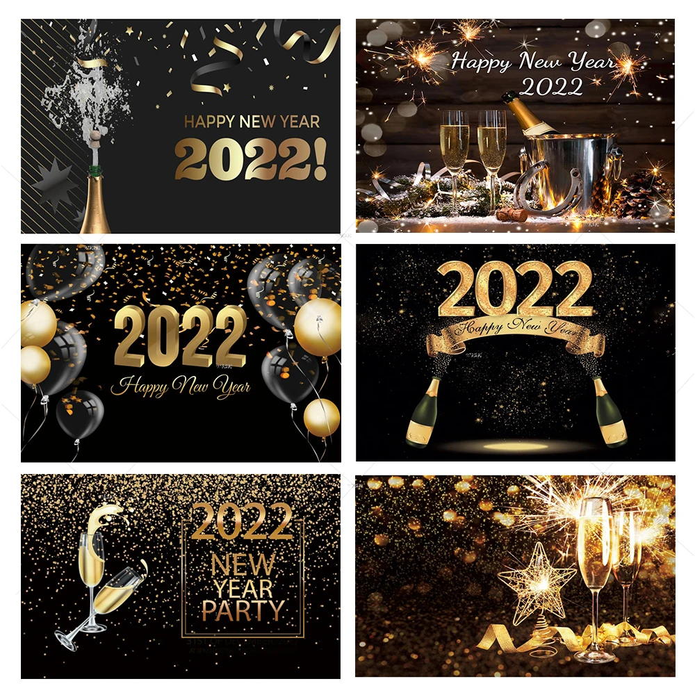 

Happy New Year 2022 Photography Background Firework Firecrackers Champagne Celebrate Glitter Backdrop Photo Wallpaper Poster