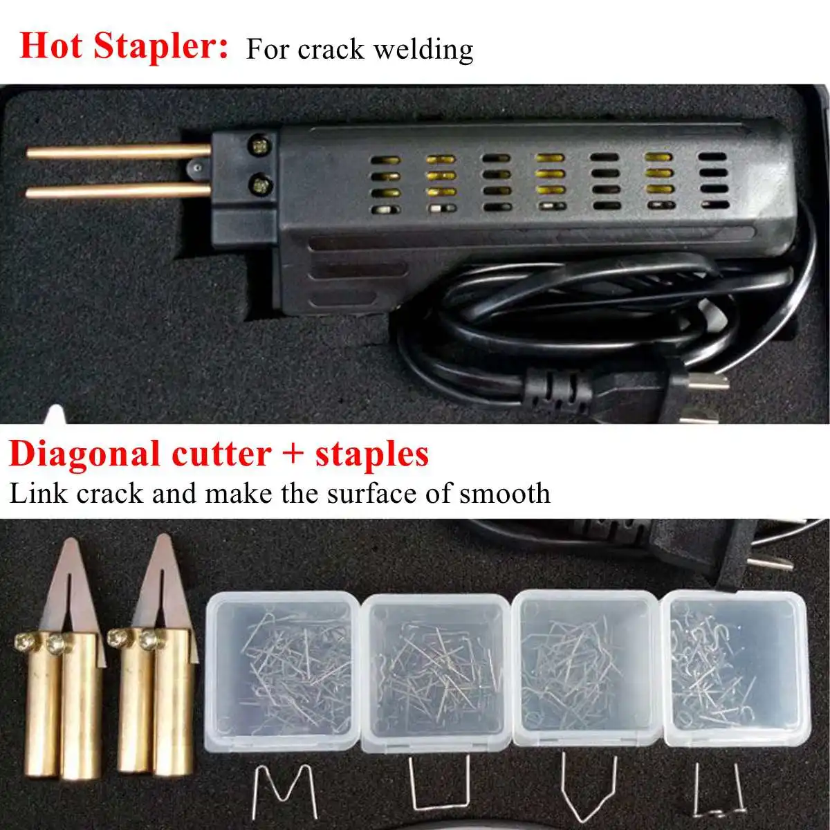 

206pcs 220-250V Hot Stapler Car Bumper Plastic Welding Torch Fairing Auto Body Tool Welder Machine 0.6/0.8mm + 200 Staples