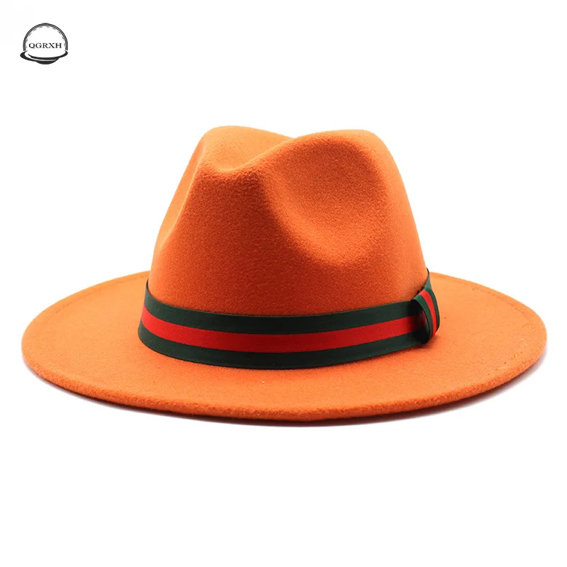 

2021 European and American Autumn and Winter New Style Big Brim Hat Fashion Flat Brim Top Hat Men and Women Woolen Jazz Hats