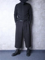 mens casual pants spring and autumn new solid color belt design neutral nine straight pants loose fashion wide leg pants