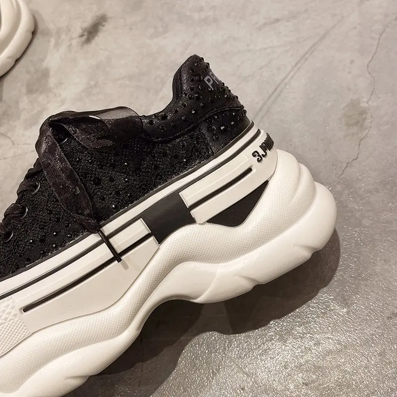 

2021 Fashion Sneakers Woman Platform Shoes Breathable Lace Mesh Flat Ladies Trainers Basket Femme Designer Chunky Sneakers Women