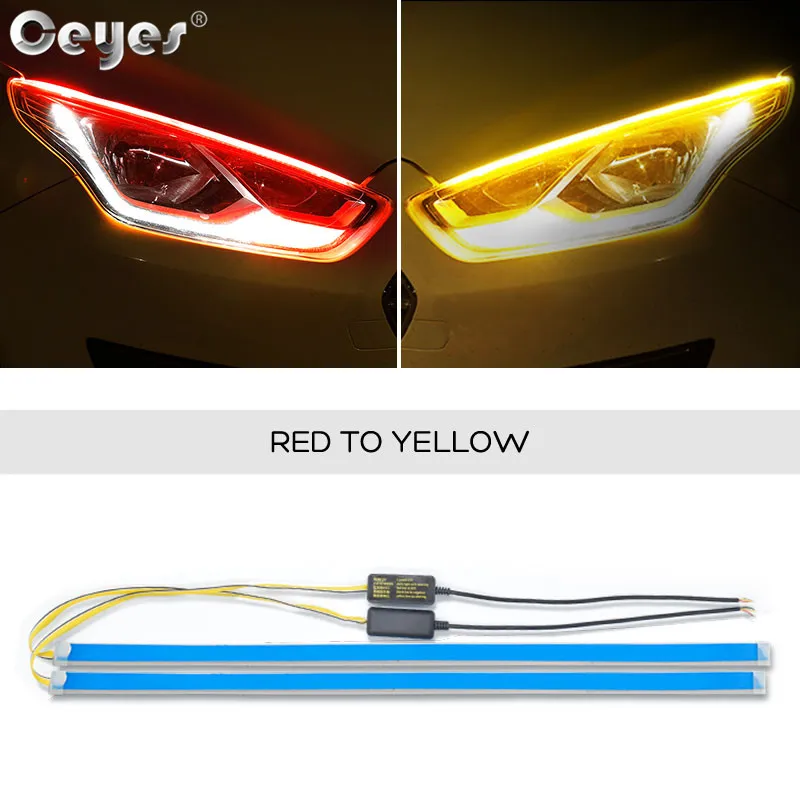 Red To Yellow Ceyes 2 шт. 12 В Автомобильные Аксессуары DRL дневные ходовые огни Светодиодный дневной подсветка времени Гибкая Поворотная сигнальная фара лампа полоса для авто - Цвет: Red To Yellow