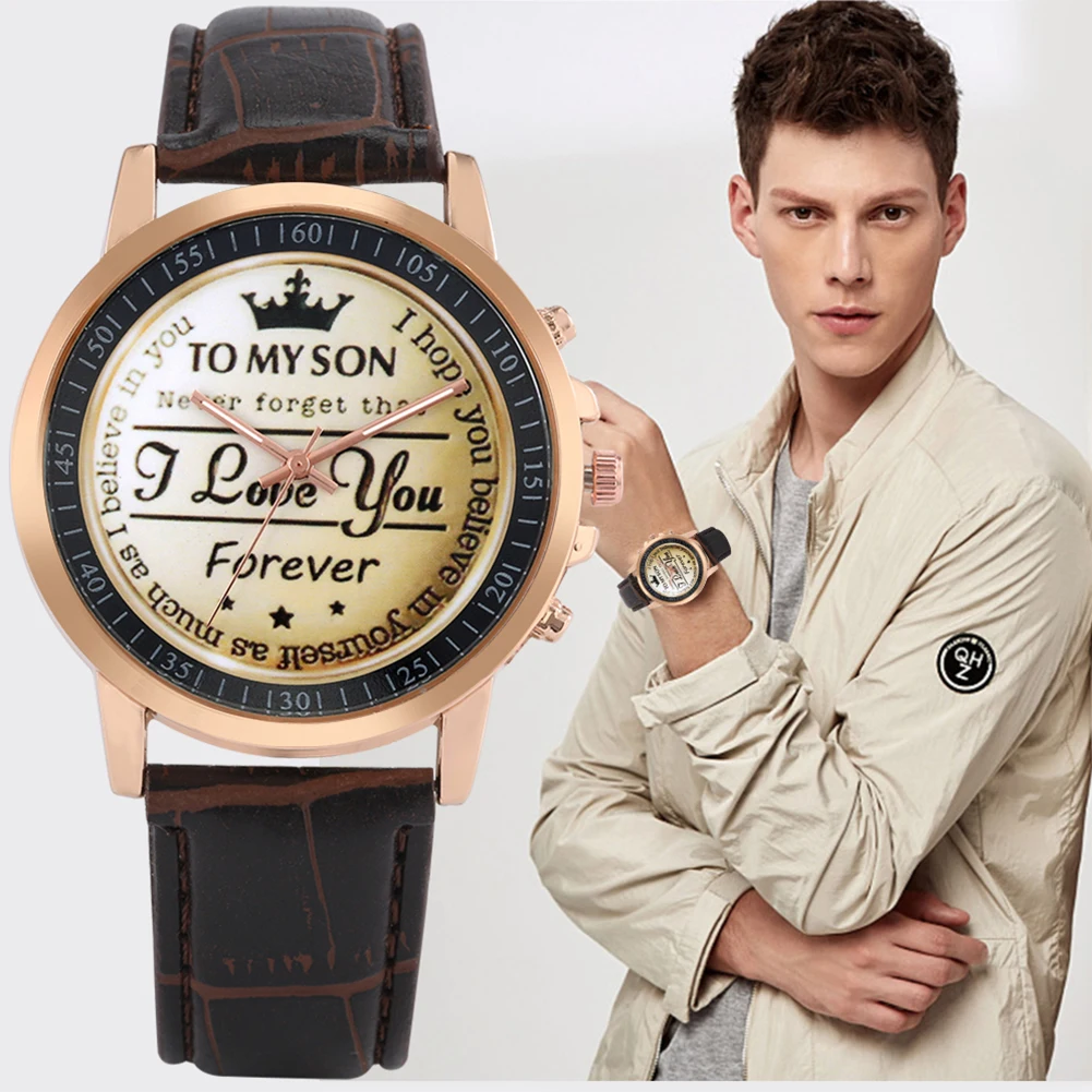 

To My Son Quartz Watch Male Clock Luminous Wristwatch Leather Band Men Watches Customized Logo Kids Birthday Gift Dropship 2020