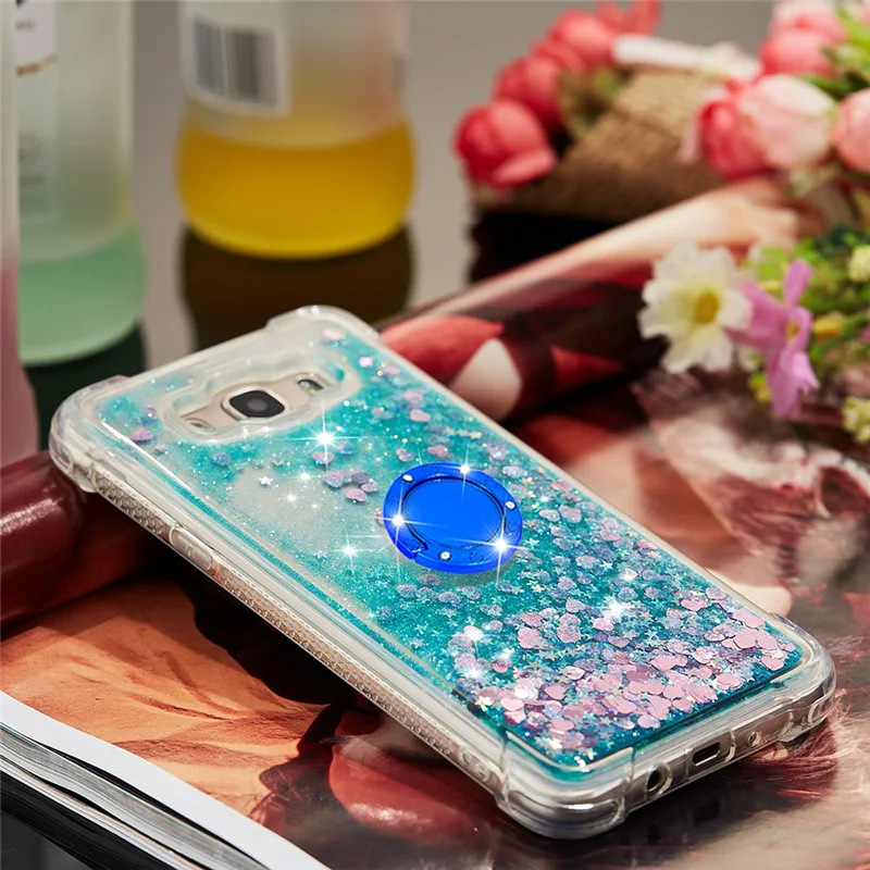 

Finger Ring Phone Case For Samsung Galaxy J3 J5 J7 2015 J1 2016 J120 J310 J510 J710 J700 TPU Glitter Liquid Holder Back Cover