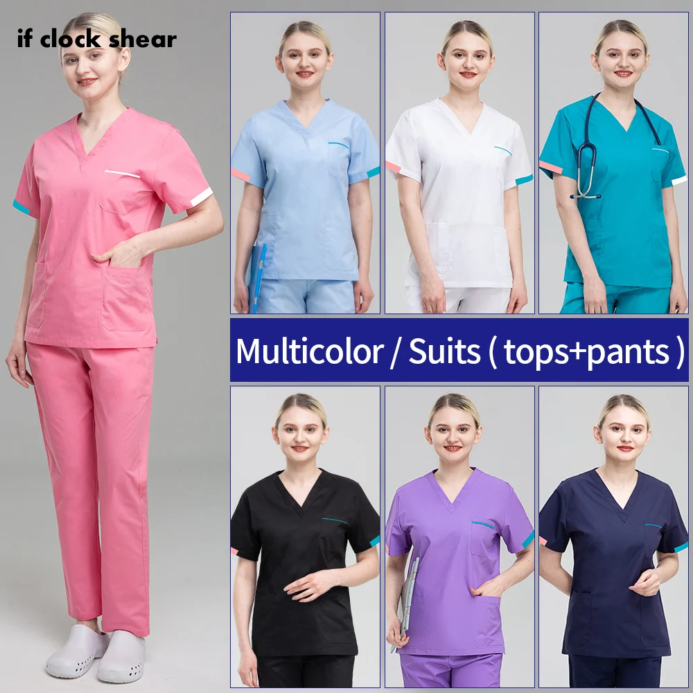 

Short Sleeved Splicing Clinical Uniforms Women Operating Room Doctor Workwear Pet Hospital Nursing Scrubs Uniforms Costume Suits