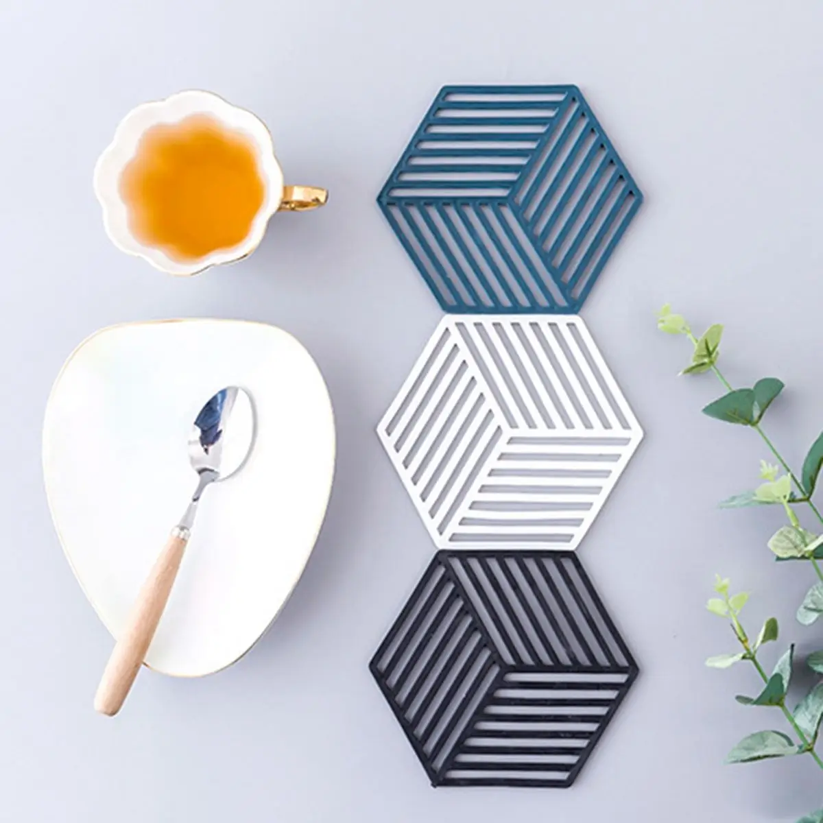 

Decoration Insulation Silicone Geometric Drink Holder Hexagon Heat Resistance Coaster Cup Pad Trivet Mats Placemat