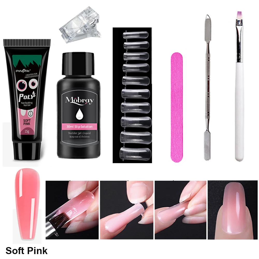 

7 in 1 Poly Extention Gel Set Nail Art French Nail Art Clear Camouflage Color Nail Tip Form Crystal UV Gel Slice Brush Nail Gel