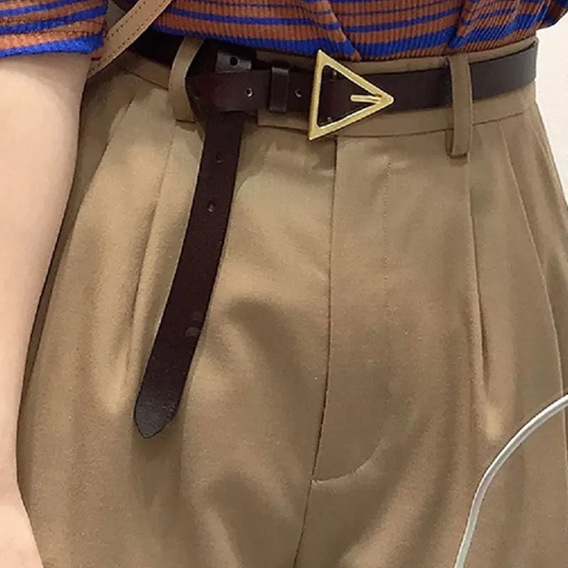 

Western style Women Belts Luxury Brand Casual PU Leather Vintage Belt Ladies Golden Triangle Buckle Women's Trousers Waistband