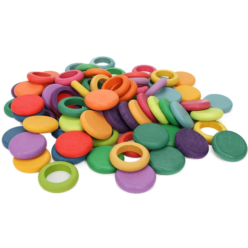 

12 colors Baby Toys Wooden Toys Beechwood Coins and Rings Montessori Toys Wooden Rainbow Stacker for Girls