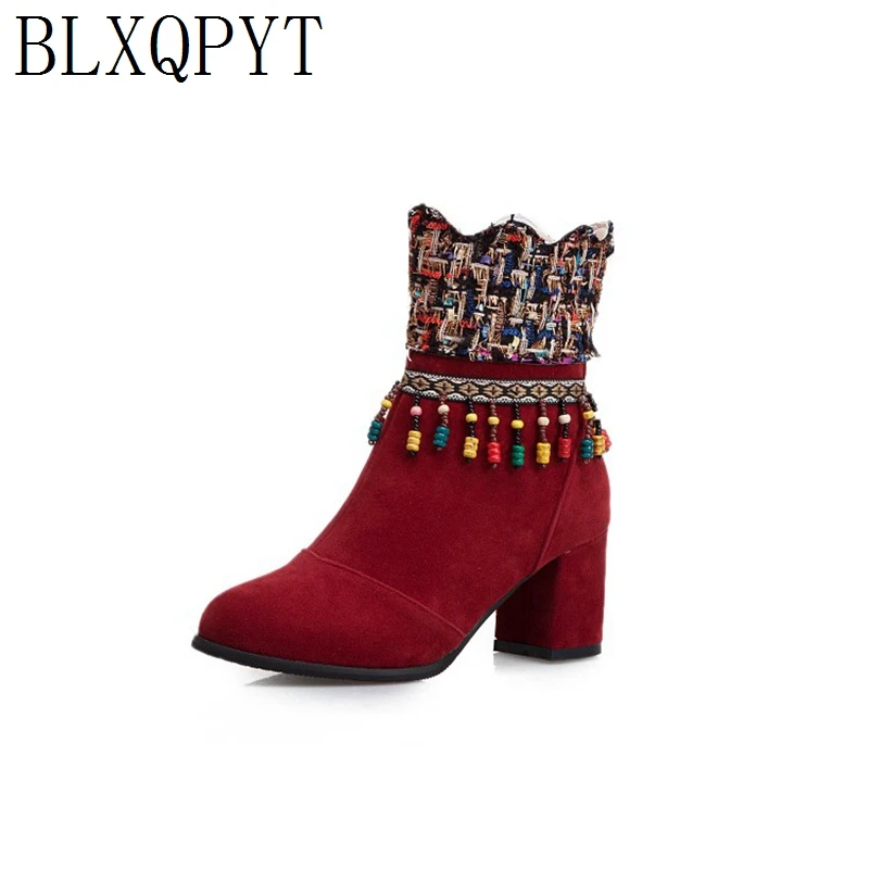 

BLXQPYT Plus Size 34-50 Autumn Winter Boots warm Women Platform zip high heels 6.5cm Female Shoes Woman ankle Boot 3004