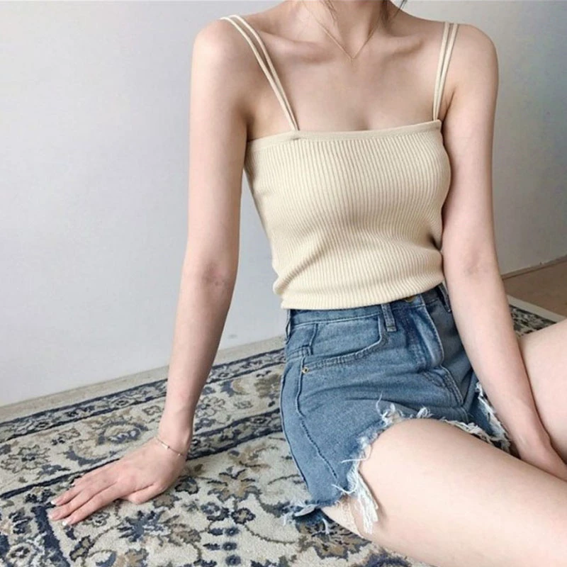 Новинка сексуальный топ без рукавов с лямкой на шее женские вязаные топы
