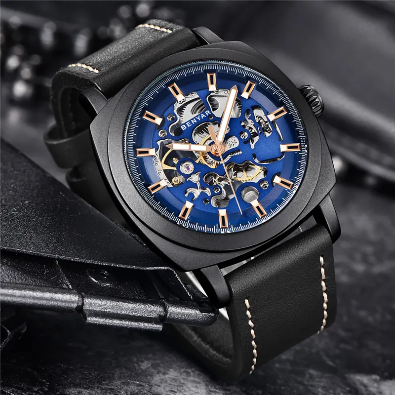 Benyar Скелет Мужские наручные часы автоматические механические мужские от топ