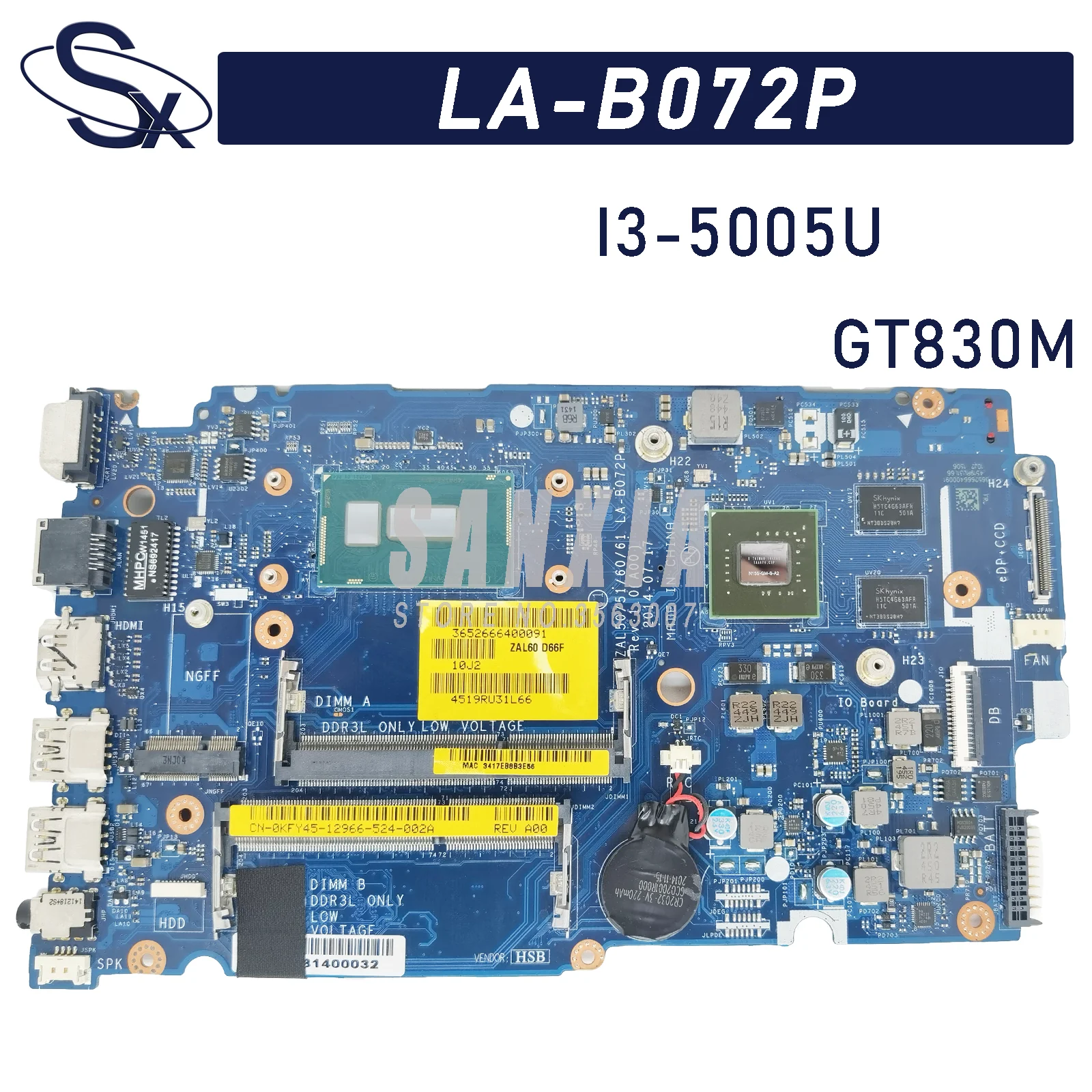 

KEFU ZAL50/51/60/61 LA-B072P Laptop motherboard for Dell Latitude 3450 3550 original mainboard I3-5005U