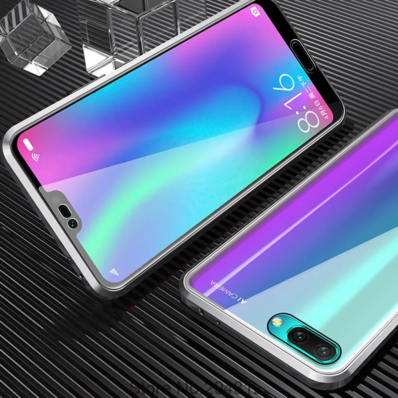 Silver Магнитный чехол для huawei honor 10 облегченное закаленное стекло Двусторонняя крышка на huwei honor 10 light honer 10 lite флип-чехол - Цвет: Silver
