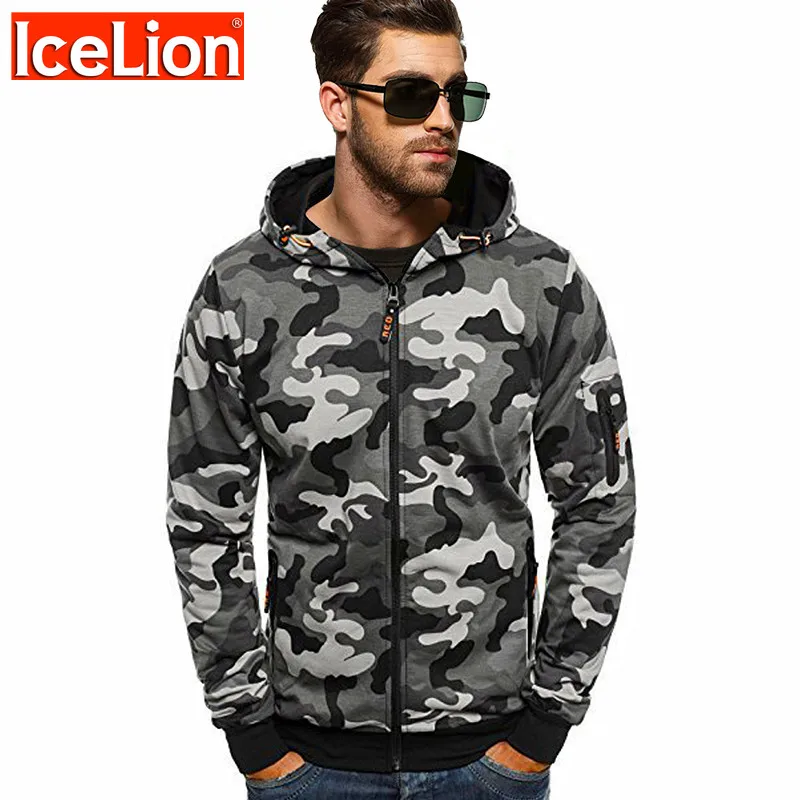 

IceLion 2023 Spring Camouflage Hoodies Men Hooded Sweatshirts Zipper Cardigan Sportswear Fashion Print Slim Fit Men's Tracksuit