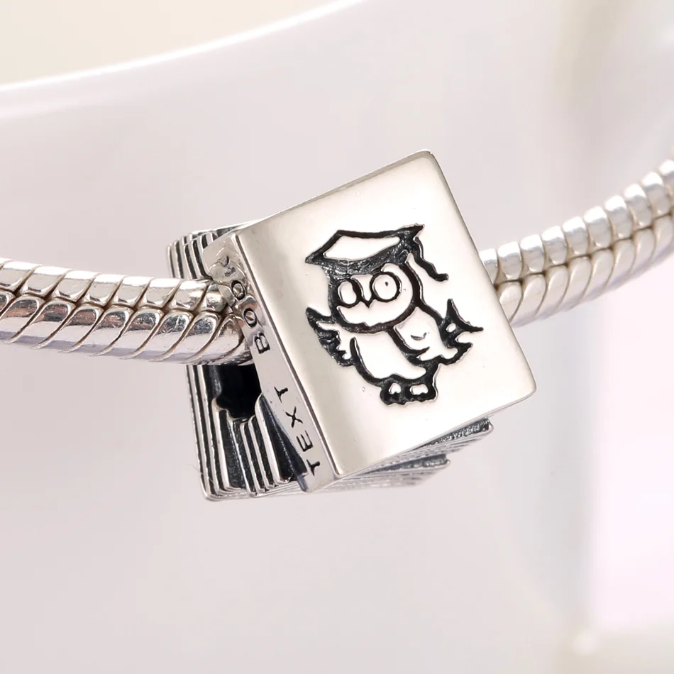 

Authentic S925 Silver Bead DIY Jewelry Text Book with Owl Graduation Charm fit Lady Bracelet Bangle Lady Gift