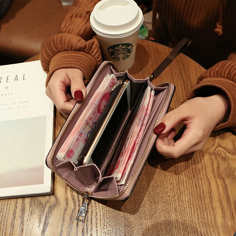RFID Blocking Women Wallet Long Lady Leather Purse Female Zipper Coin Holder Wallets