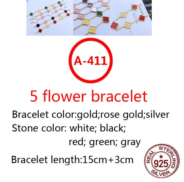 

A411 14mm S925 sterling silver bracelet high-end fashion romantic 5 flower clover bracelet inlaid stone fashion wild jewelry
