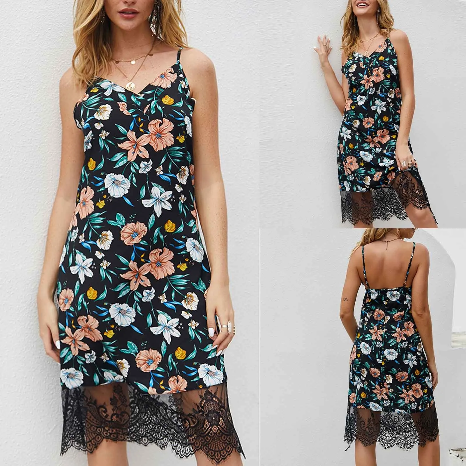 

Women Summer Elegant Sexy Pregnancy Dress Casual Broken Flower Temperament Lace Camisole Beach Dress vestidos de mujer#G