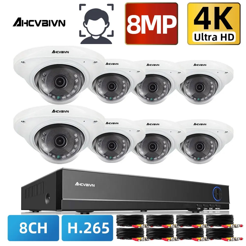 

CCTV IP DVR Home Security Camera System 4K 8CH AHD DVR Kit Face Detection Dome Video Surveillance Camera System Set 4CH 8MP DVR