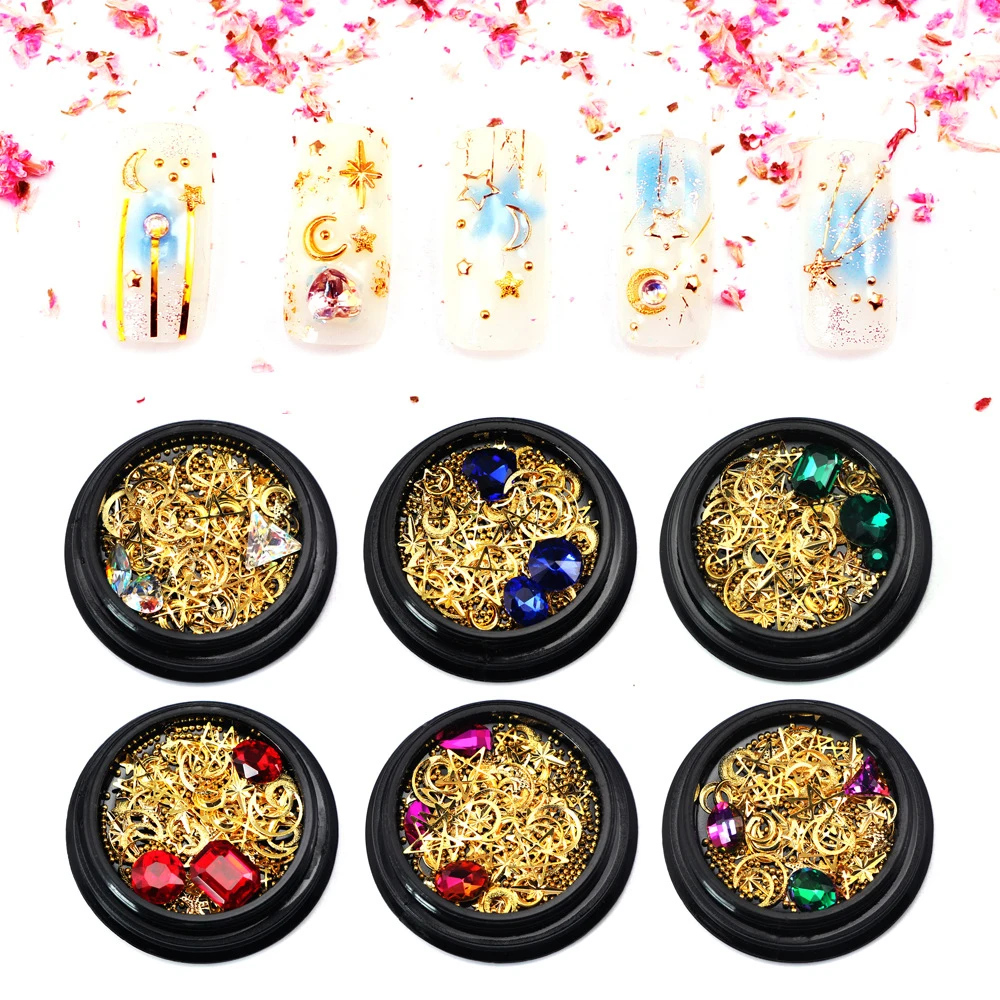 Металлические украшения для дизайна ногтей Flash Gold Moon Star красочные бриллианты