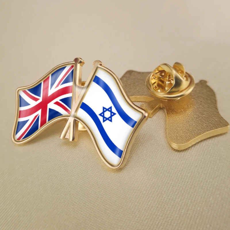 

United Kingdom and Israel Crossed Double Friendship Flags Lapel Pins Brooch Badges