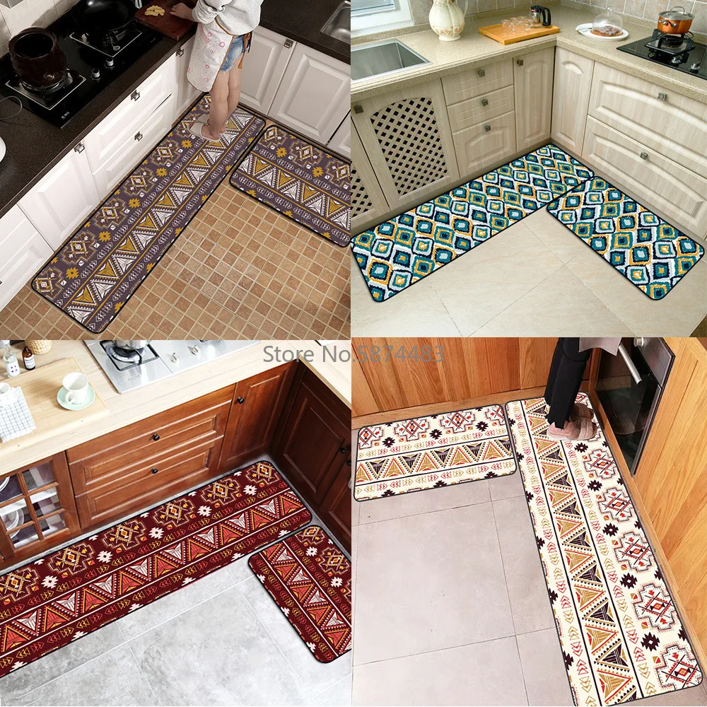 

Bohemian Geometric Ethnic Style Kitchen Door Stepping Mat Bedroom Long Bedside Blanket