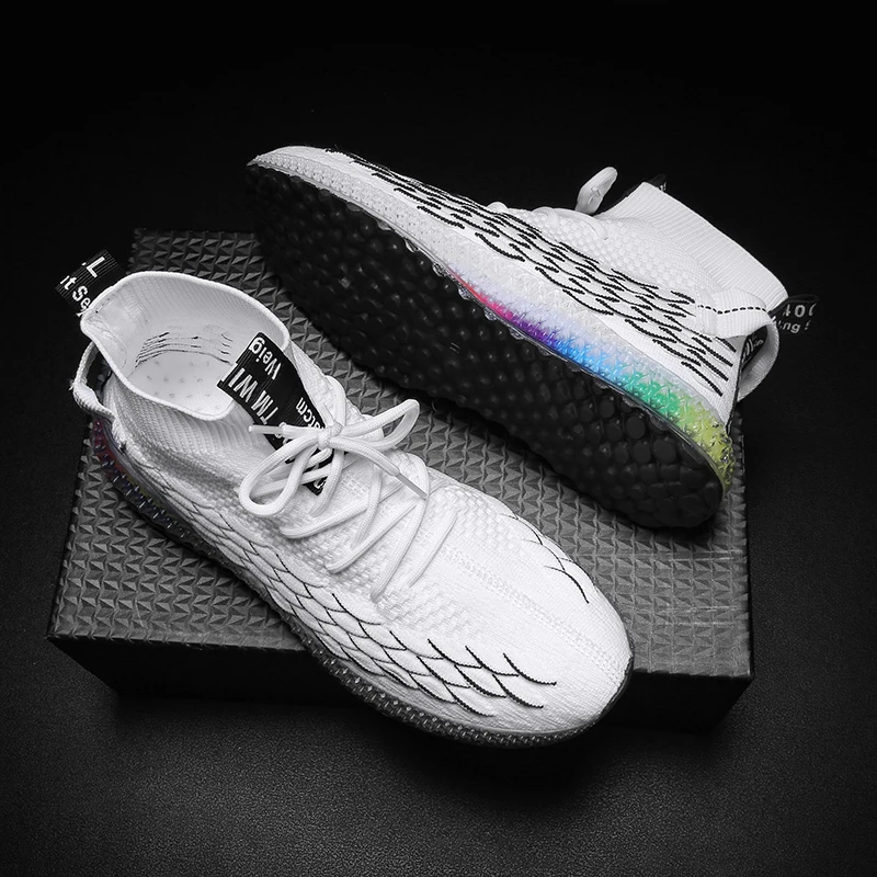 Men's Fashion Sneakers Joker simple Knitted Jogging Walking Sport Shoes High-top Comfortable Socks Lightweight Leisure shoes | Обувь