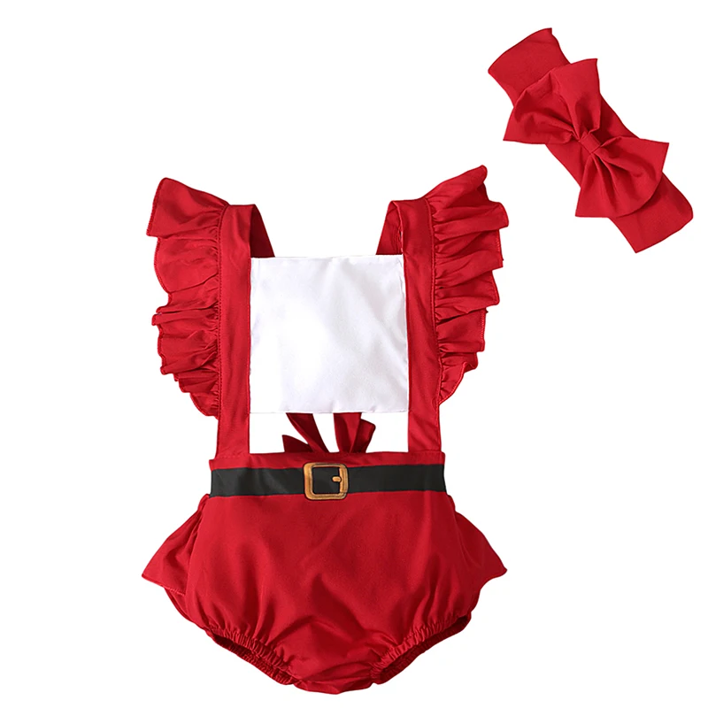 

0-24M Christmas Romper Newborn Baby Girl Sleeveless Backless Patchwork Santa Claus Body Suit With Heandband Xmas Outfits