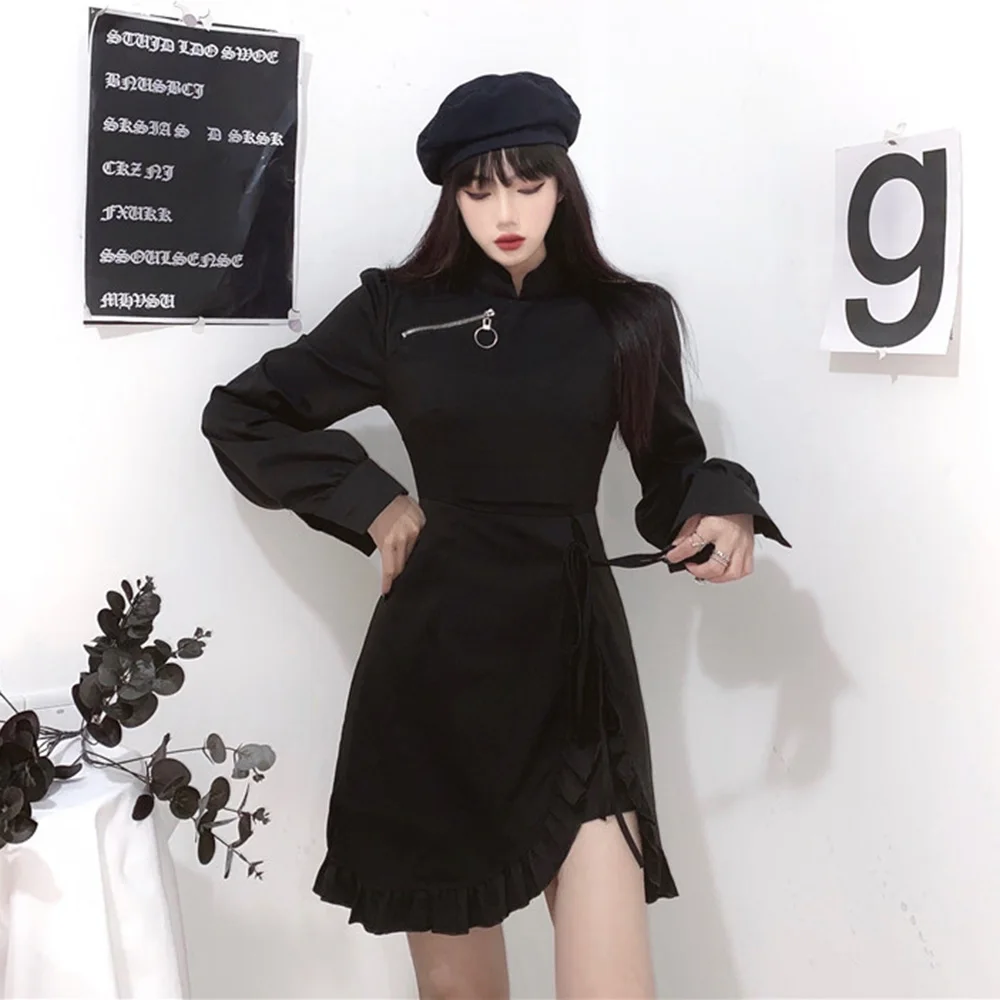 

Gothic Ladies Dresses Spring Autumn The New Fashion Hipster Designer Creative Thin Best Sellers Fungus Split Zipper Long Sleeve