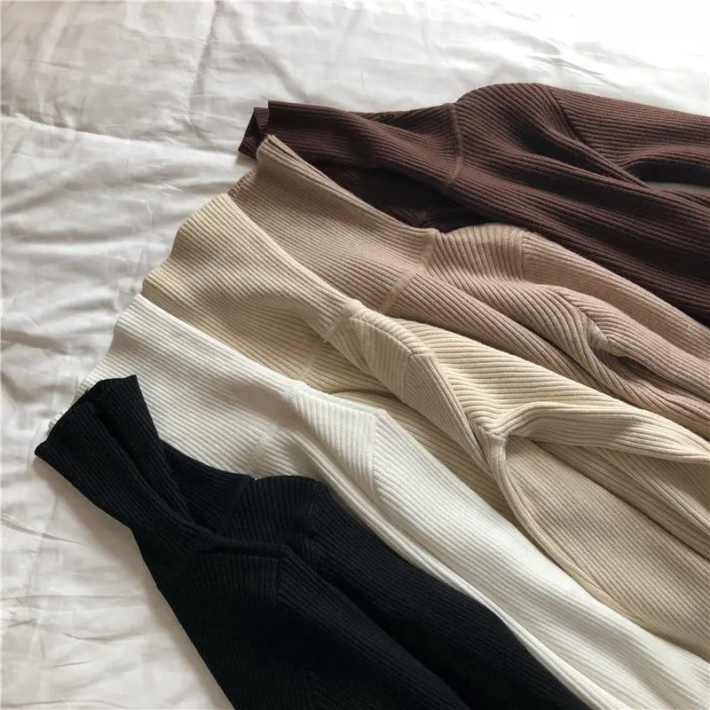 

2021 Autumn Winter Sweater Women Knitted Ribbed Pullover Sweater Long Sleeve Turtleneck Slim Jumper Soft Warm Femme Pullovers
