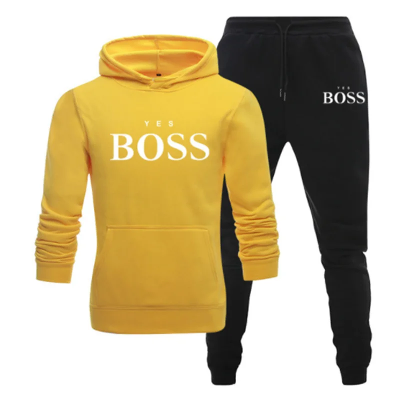 

New Yes Boss Men's Suit Hoodie + Pants Jogging Harajuku Sportswear Casual Men's/Women Training Sports Shirt Tracksuit Brand