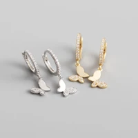 925 sterling silver butterfly hoop earrings for women shiny cz gold silver jewelry gifts