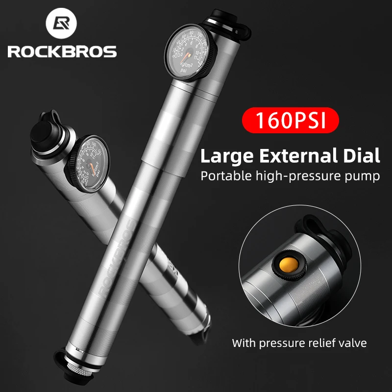 

ROCKBROS Bicycle Pump Aluminium Alloy CNC Dustproof 160 PSI High Pressure Ultralight Portable Bike Pump Cycling Accessories