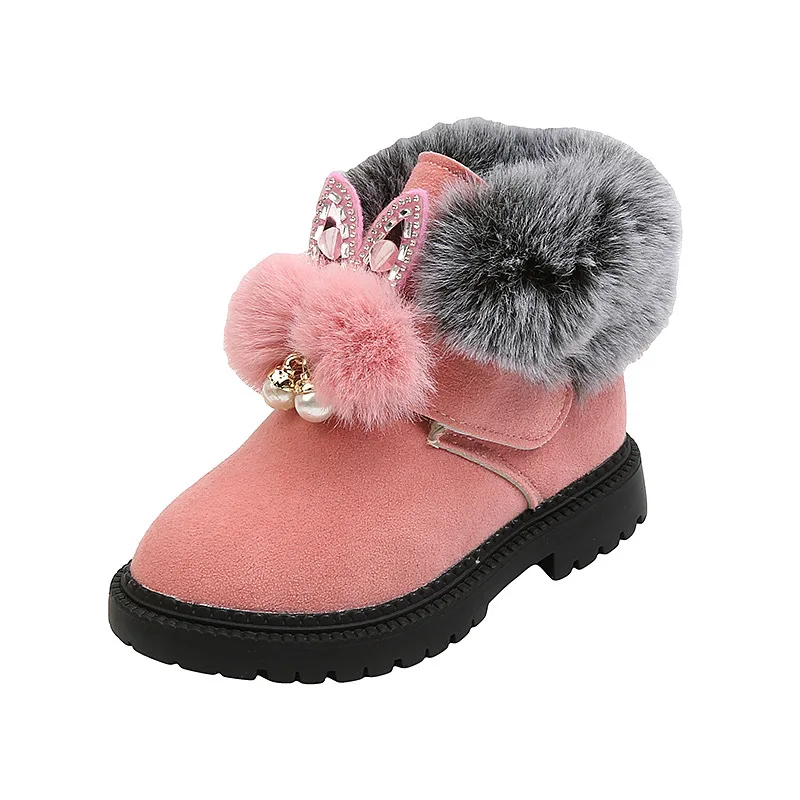 

Children Winter Snow Boots Toddler Girl Suede Leather Cotton Shoes No-slip Fur Warm Kids Princess Ankle Martin Boots Flat Bottom