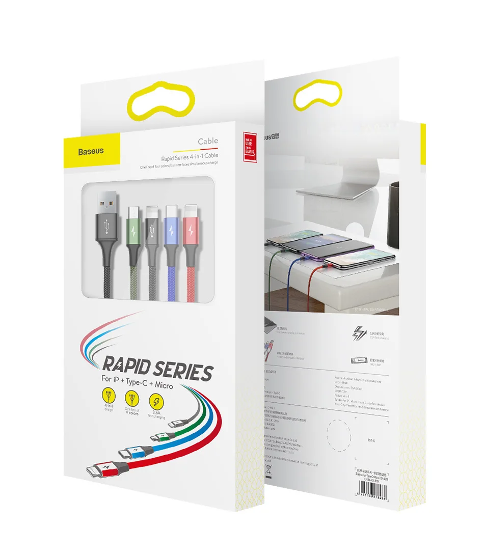 Baseus usb type-C кабель для iPhone 11 XR Кабель зарядного устройства 3 в 1 USB кабель USB C для samsung S10 huawei P30 mate 30 Micro USB кабель
