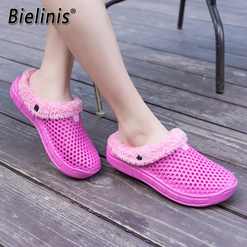 Меховые сандалии женская повседневная обувь зимние садовые Сабо с меховой