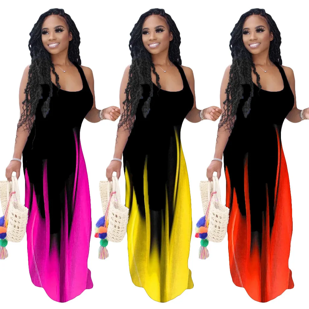 

2021 New Classic Fashion Sexy New Fashion Print Stitching Big Swing Dress