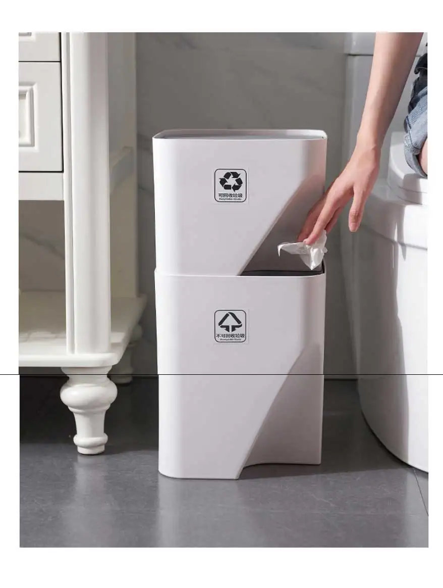Kitchen Trash Can Stacked Sorting Trash Bin Recycling Bin Household Dry And Wet Separation Waste Bin Rubbish Bin for Bathroom