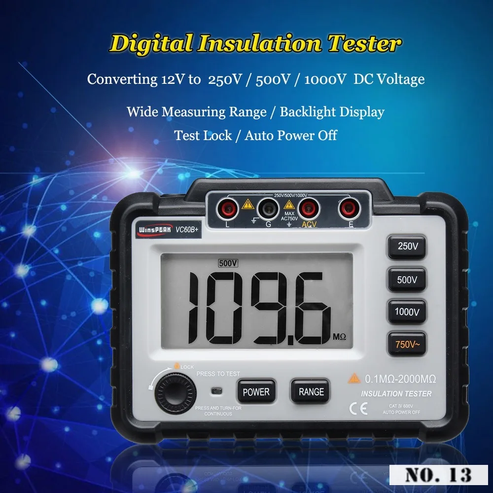 

VC60B+ Digital Insulation Resistance Tester LCD Backlight 250/500/1000V DC High Voltage Short Circuit Input Alarm Megger Tools