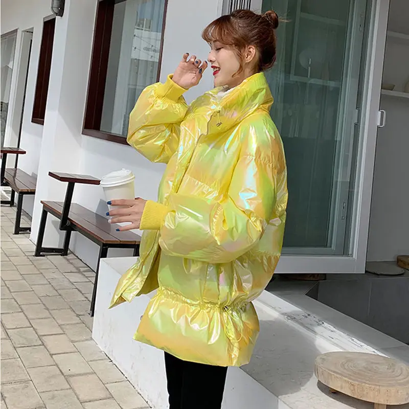 

New Bright Medium Length Cotton Padded Coat Korean Loose Thickened Bread Jacket
