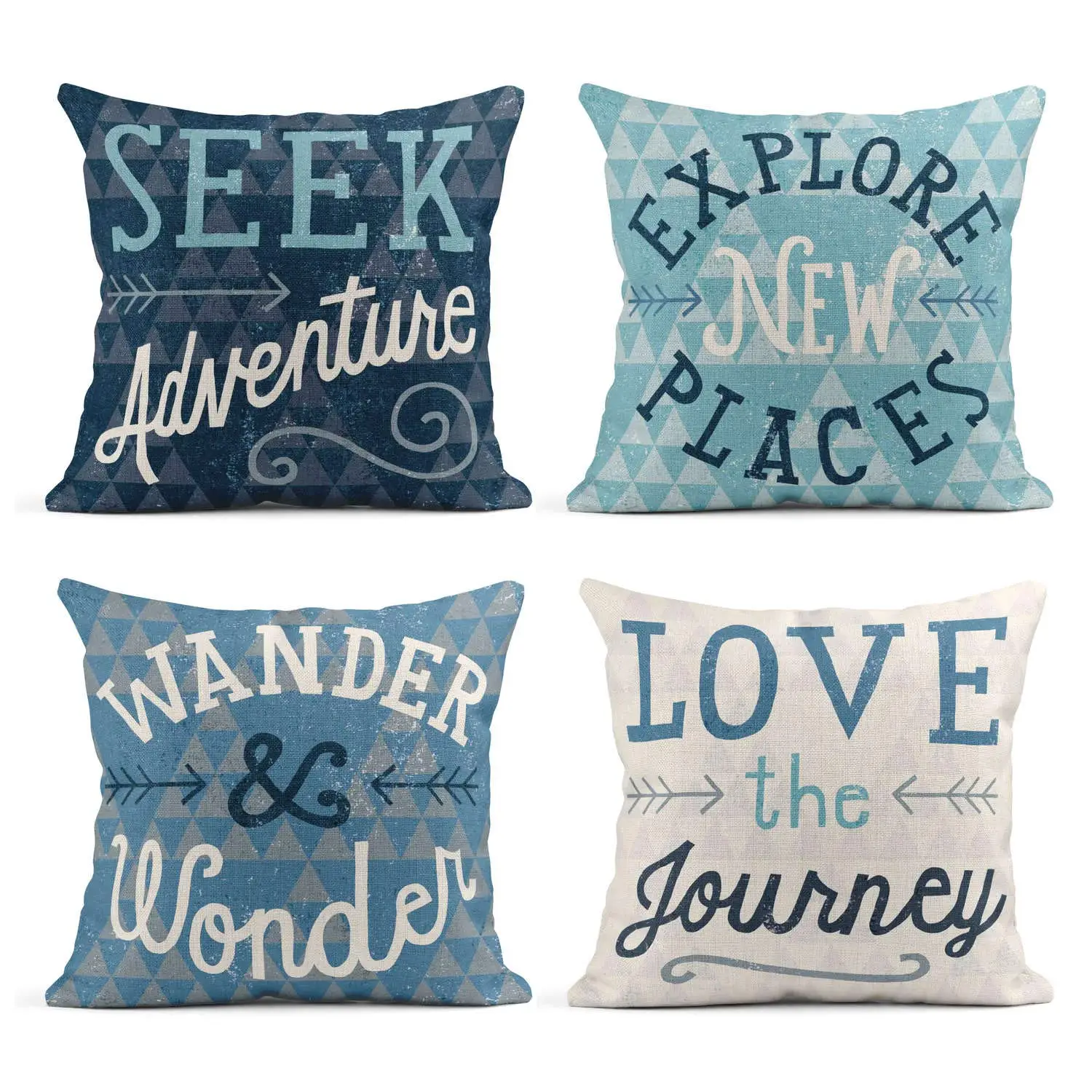 

Blue black white English printed linen pillowcase sofa cushion cover home decoration can be customized for you 40x40 50x50 60x60