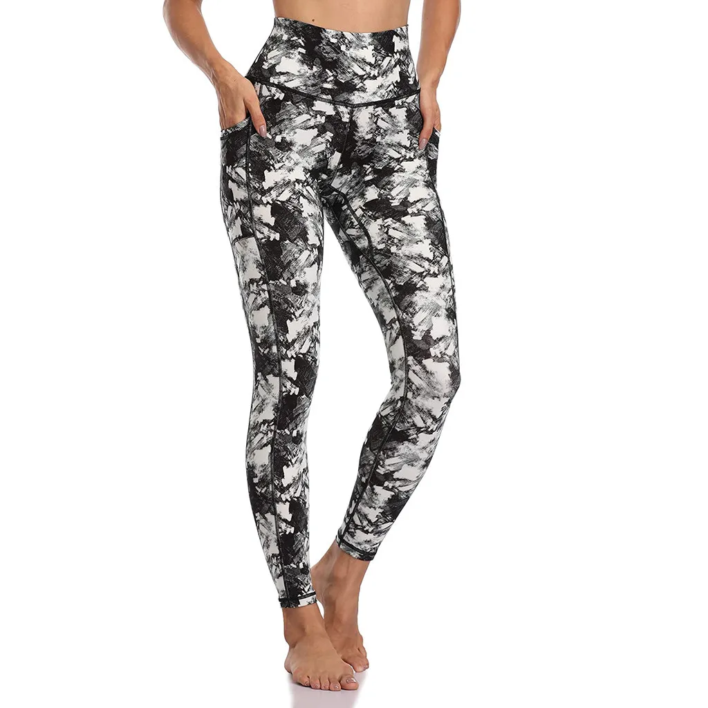 

Womens Trousers Sports Fitness Leggings High Waisted Yoga Pants Camouflage Print Leggings Pocket Activewear Slim Trousers #45