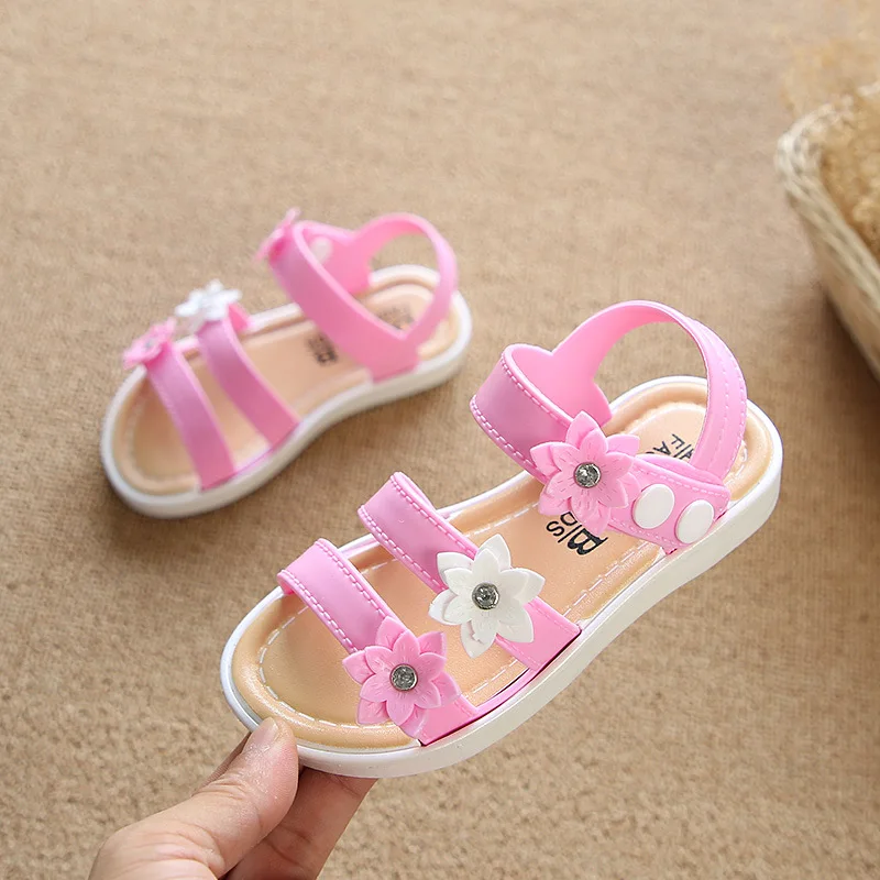 

Flats Girls Sandals 2020 Summer New Fashion Children Sandals Bow Flowers Princess Open Toe Non-slip Soft Bottom Kids Beach Shoes