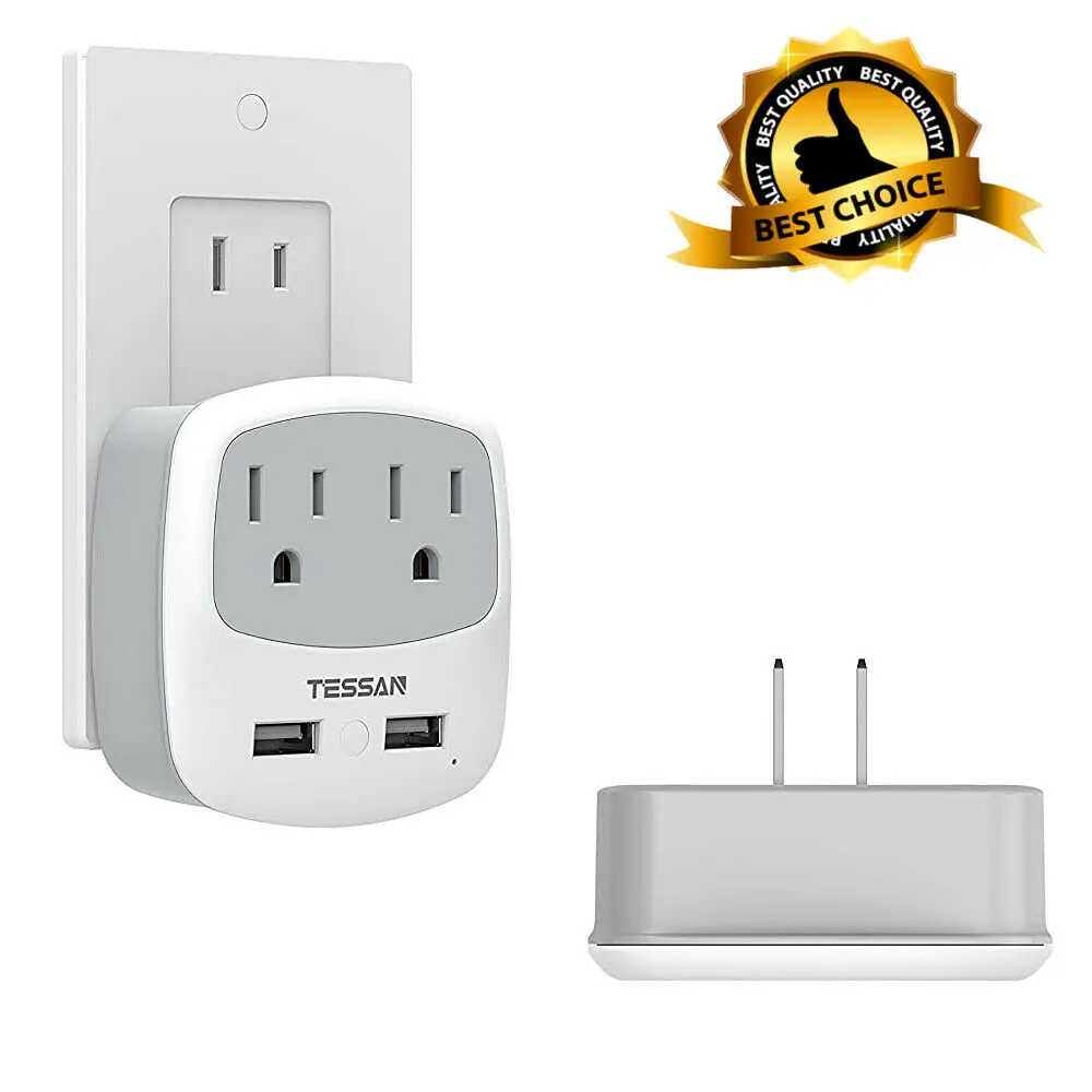 

TESSAN Small Japan Travel Multi Outlet Plug Adapter with 2 USB Wall Charger Extender 2 AC Outlet Wall Socket Power Strip -Type A