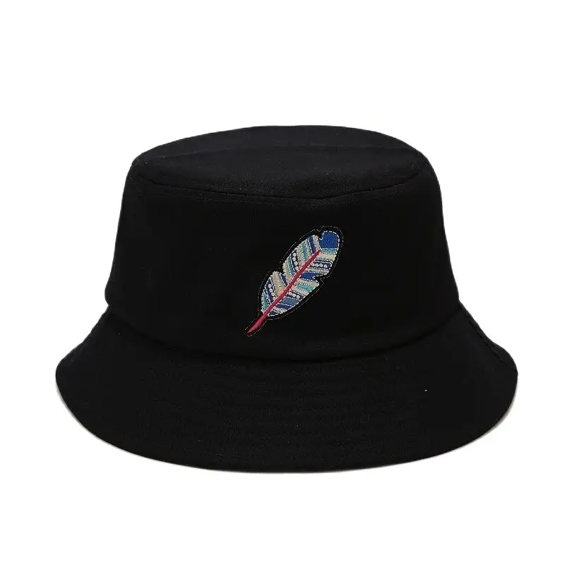 

Summer New Folk-Costom Feather Retro Pure Cotton Fisherman Hats Women and Men Double Sided Casual Sun Protection Basin Caps